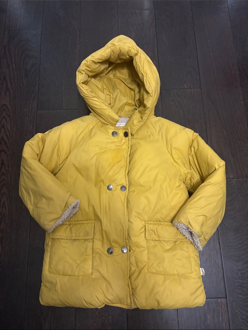 Zara Children's Yellow Hooded Puffer Jacket with Sherpa Trim